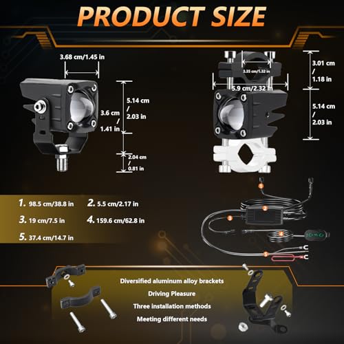 MONDEVIEW LED Motorcycle Auxiliary Light Kit, 5 Modes, Spot Driving Lights, Compatible with Tractor Truck ATV UTV SUV Boat, 2 PCS - color: Orange