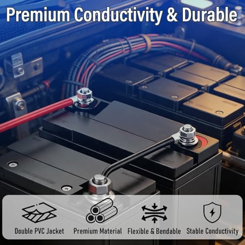 2AWG Battery Cable with 5/16'' Lug Terminals, 2AWG Gauge Pure Copper Battery Inverter Cables, 12inch 2AWG Marine Battery Cable for Welding Solar Panel Automotive Car Motorcycle RV Marine