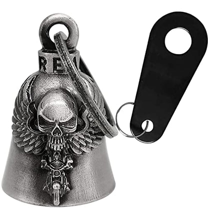 Dream Apparel Motorcycle Bell Guardian Angel Drive Away Gremlin, Biker Bell for Men Women Rider Riding, Good Luck Gift - color: Skull & Angel & Biker
