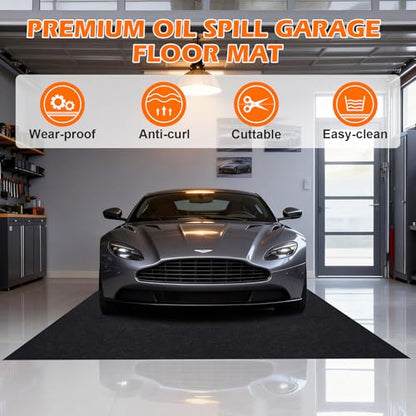 Grefinity Garage Floor Mat，6.6'x 8.5' Oil Spill Mat Heavy Duty Under Car Mat for Garage & Driveway, Protects Against Oil, Chemicals & Stains with TPE Anti-Leak Backing, Reusable & Washable - size: 6.6'x 8.5'