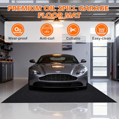 Grefinity Garage Floor Mat，7.5'x 20' Oil Spill Mat Heavy Duty Under Car Mat for Garage & Driveway, Protects Against Oil, Chemicals & Stains with TPE Anti-Leak Backing, Reusable & Washable - size: 7.5'x 20'