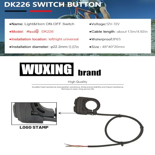 12-72V Universal Ebike Light and Horn Switch 2 in 1 Electric Bike Scooter Light Switch Motorcycle Button 7/8'' Motorcycle Headlights Horn Turn ON/Off Control Switches DK226 - style: 2-in-1 switch DK226