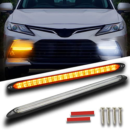 Qasim DRL LED Strip Car Daytime Running Light 14in White Automobile Decorative Warning Lights Yellow Streamer Flow Turn Signal Light Strip Bar 12V (2Pcs, 34.5cm) - size: 13.6 inches WA