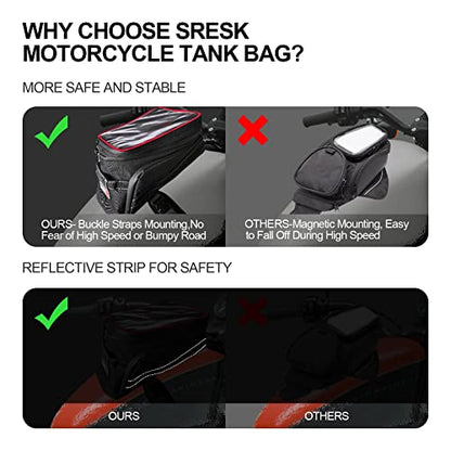 Motorcycle Tank Bag w/Strap Storage Bag Compatible with Honda Yamaha Suzuki Kawasaki Harley Water Resistant (Red Piping) - color: Red Piping