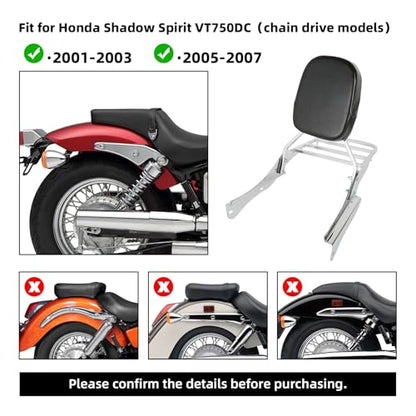 SLMOTO Detachable Stealth Sissy Bar Set Luggage rack Fits For Honda Shadow Spirit VT750DC 2001-2003，2005-2007 - color: Fits For Honda Shadow Spirit