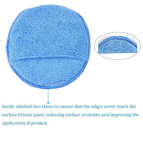 Microfiber Wax Applicator, AutoCare Ultra-Soft Microfiber Wax Applicator Pads with Finger Pocket Wax Applicator for Cars Wax Applicator Foam Sponge (Blue, 5" Diameter, Pack of 10)