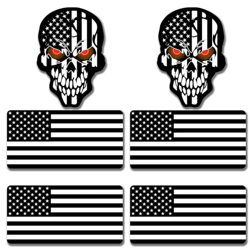 6pcs Reflective Black American Flag Hard Hat Stickers, Black Ops Decals for Tactical Gear, Patriotic USA Skull Flags Toolbox Helmet Labels Patriotic Old Glory