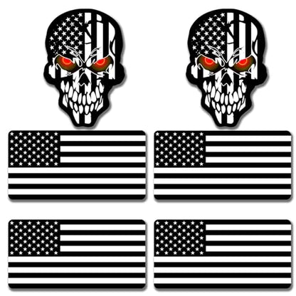 6pcs Reflective Black American Flag Hard Hat Stickers, Black Ops Decals for Tactical Gear, Patriotic USA Skull Flags Toolbox Helmet Labels Patriotic Old Glory