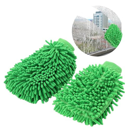1 Pack 2 Green Car Wash Mitt Microfiber, Deluxe Scratch Free Microfiber Wash Mitt ,9 Inches X 5.5 Inches Car Washing Care Cleaning Kit. - color: Green
