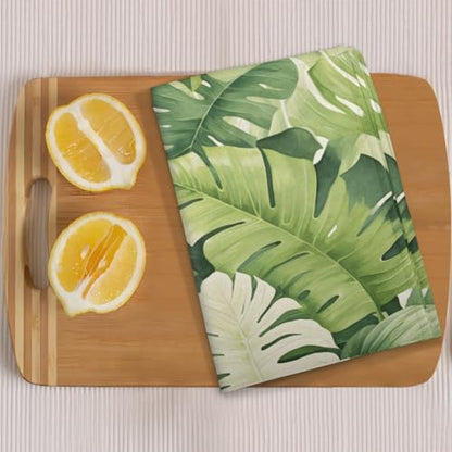 Palm Leaves Kitchen Towels Set of 2 Tropical Floral Dish Towels Bar Absorbent Cleaning Tea Towel for Home Dining Restaurants - color: White Green