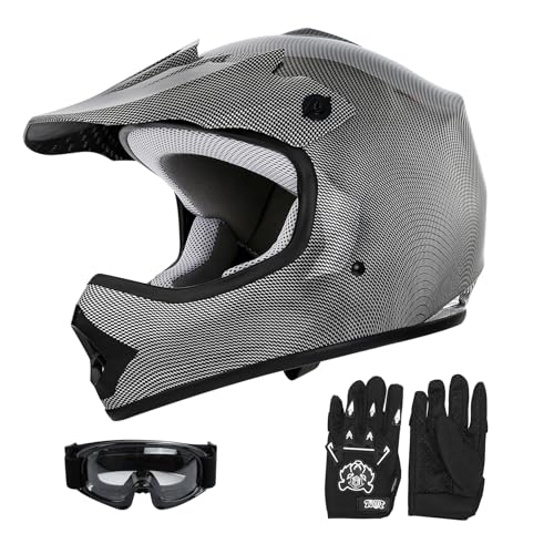 SLMOTO Youth Kids Motocross BMX MX ATV Dirt Bike Helmet Full Face Offroad Motorcycle Dirt Bike DOT Approved Helmet Small - color: Carbon Fiber, size: Small