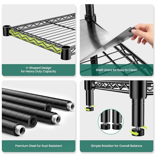 48" W Garage Shelving 1875LBS Heavy Duty Wire Shelving Unit, Metal 5-Tier Adjustable Steel Storage Rack with Liners, Storage Tote Rack, 48" W x 18" D x 72" H for Garage Commercial, Black - size: 48" W x 18" D x 72" H-5 Tier