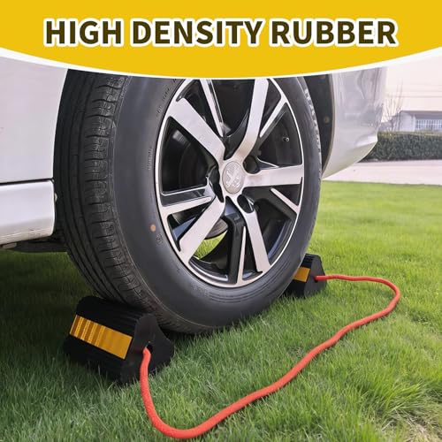 Wheel Chocks for RV Trailer 2 Pair /4pack with Rope & Reflective Strips Rubber Wheel Chocks Heavy Duty Tire Stopper for Camper, Truck, Car, Travel Trailer