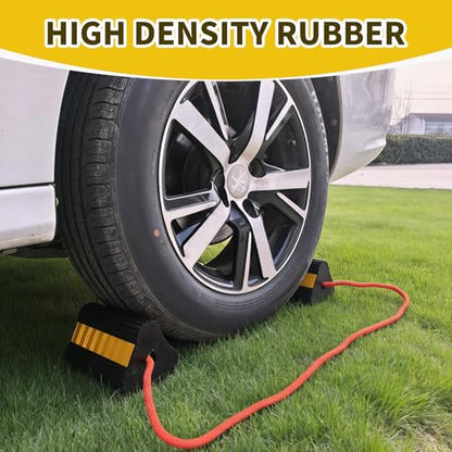 Wheel Chocks for RV Trailer 2 Pair /4pack with Rope & Reflective Strips Rubber Wheel Chocks Heavy Duty Tire Stopper for Camper, Truck, Car, Travel Trailer
