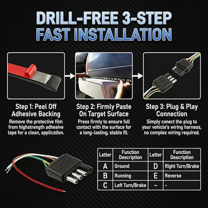 Tailgate Light Bar, 60" Flexible Triple Row 504 LED Tail Light Strip, Bright Truck Tailgate Lights Bar with White Reverse/Red Brake/Sequential Amber Turn Signal, Universal for Trailer Pickup