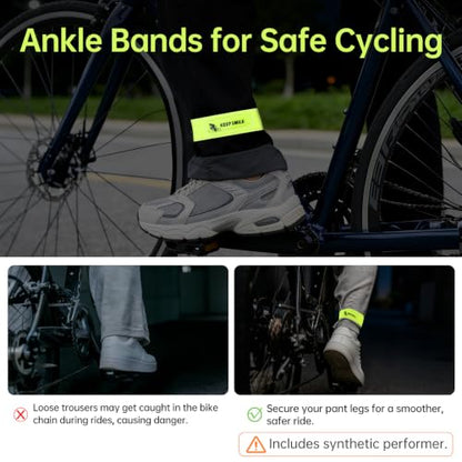 Reflective Ankle Bands for Cycling, High Visibility Bike Pant Clips, Elastic Adjustable Bicycle Trouser Straps, Night Safety Reflective Leg Bands for Running, Walking, Outdoor Activities