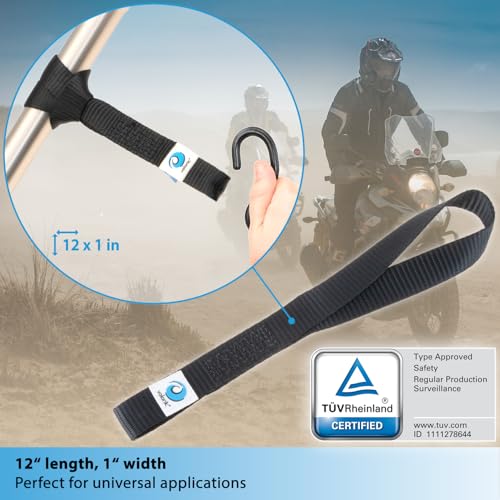 valonic Falcon - Soft Loop tie Down Straps - 4 Pack, 4400lbs, 1" x 12", Double Stitched, Black - for Motorcycle Handlebar - size: 1 ft