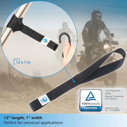 valonic Falcon - Soft Loop tie Down Straps - 4 Pack, 4400lbs, 1" x 12", Double Stitched, Black - for Motorcycle Handlebar - size: 1 ft