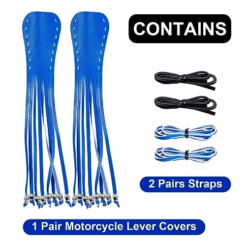 Motorcycle Lever Cover PU Leather Fringed Brake Clutch Covers Universal Grip Tassels Motorcycle Handlebar Covers with Skull Beads - color: Blue