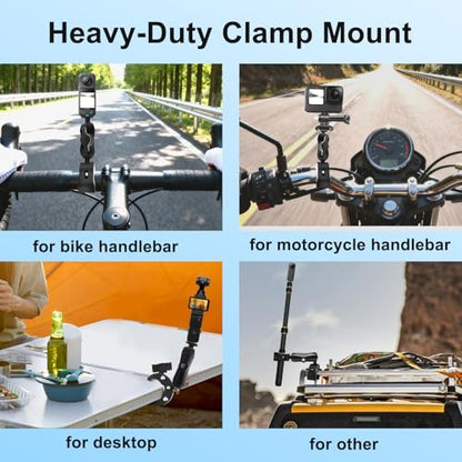 OSMO 360 Moto Camera Mount Kit with 43" Invisible Selfie Stick Compatible with Insta360 X5-X, OSMO NANO Heavy Duty Bike Handlebar Clamp compatible for GoPro Bicycle ATV UTV Riding Moto Vlogging (Gold)