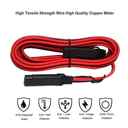 12FT SAE to SAE Extension Cable 16AWG- SAE Extension Cord, SAE 2Pin Bullet Quick Connect 16awg Heavy Duty Wire Harness with Waterproof Cap