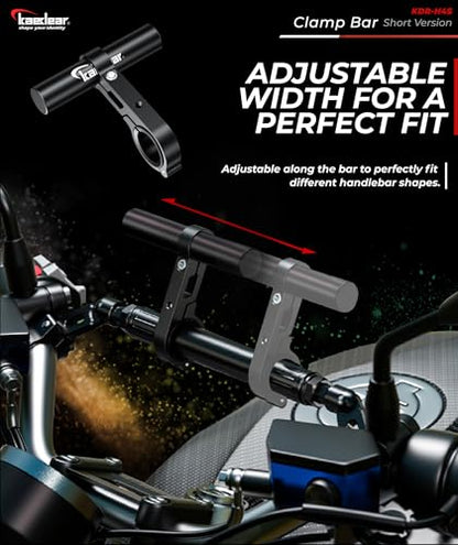 Kaedear Motorcycle Handlebar Clamp Mount Bar Short Version, Aluminum Accessory Extension for Phone,GPS, Camera, 0.86/1/1.12/1.26 Inches(22/25.4/28.6/32mm) Handlebar Compatible, Heavy Duty, KDR-H4S-BK