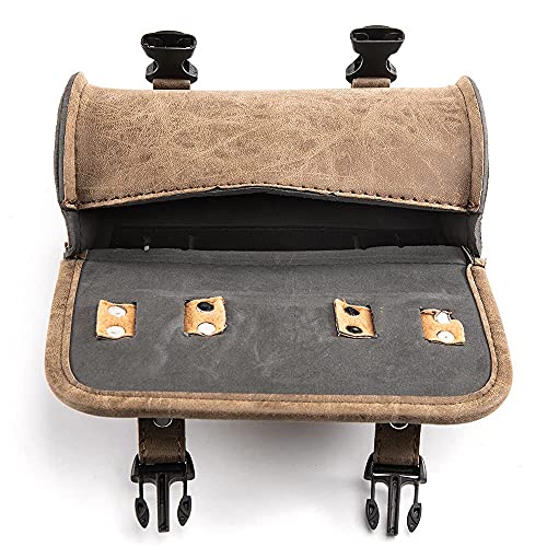Universal Motorcycle Handlebar Bag, PU Leather Adjustable Fork Bag, Sissy Bar Tool Bags, Motorcycle Saddle Bags with Quick Release Buckles (Brown), (APE-MTGB38) - color: Brown 2