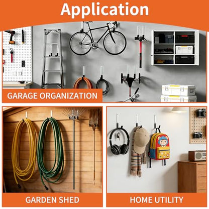 GeeWatom Heavy Duty Steel Garage Hooks,Garage Storage Utility Hooks,Anti-Slip Garage Hooks,Garage Garden Tool Organizer,Steel Wall Mount Hooks, Garden Hose Hanger, Black J Hooks (Large-2PC) - size: Large-2PC