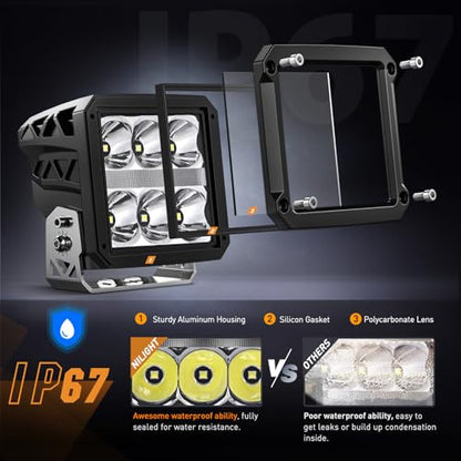 Nilight LED Pod Lights with Amber DRL 4 Inch 60 W Square 6487 LM Super Spot Light w/ 16 AWG Wiring Harness Kit for Auxiliary Offroad Driving LED Work Lights for Truck UTV ATV SUV 4x4 Jeep - color: 6LED Spot Pod w/ Amber DRL