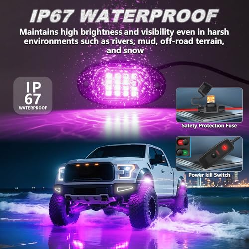 10Pods RGB LED Rock Lights for Jeep Trucks Golf Cart ATV UTV RZR SUV Offroad,Multicolor Underglow Light Kit with APP/RF Remote Dual Zone Neon Vehicle Accent Underbody Light 12V Waterproof - size: 10Pods