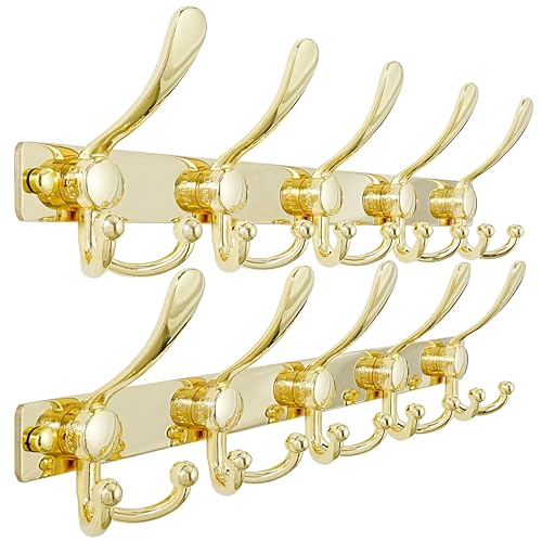 Dseap Coat Rack Wall Mount, Heavy Duty 12-Gauge Base vs Flimsy 1mm, Double-Thick Solid Anti-Snap Hooks, 16” Stud-Mount, Stainless Steel Hanger for Clothes Hat Entryway Closet, Gold, Pack of 2 - color: Gold, size: L=17" (2pcs)