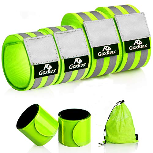 GoxRunx Reflective Bands Running Gear 6 Pack-Adjustable Reflective Armband Arm Wrist Ankle Leg Bands Reflectors -Reflective Tape Straps for Clothing Night Running Cycling Walking -Slap Bracelets - color: Green