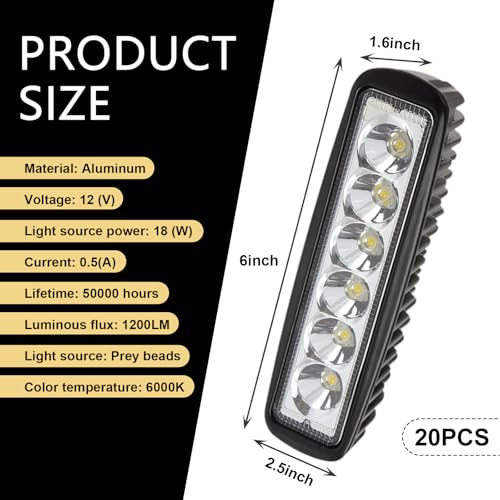 Shakas Straight-line LED Daytime Running Lights, 6000K 1200LM 18W Plastic Shell IP67 Waterproof Auxiliary Lighting Spotlight, for Cars Motorcycles Buggies Trucks Forklifts Boats (White)