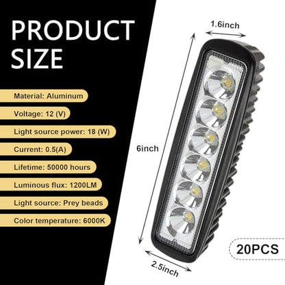 Shakas Straight-line LED Daytime Running Lights, 6000K 1200LM 18W Plastic Shell IP67 Waterproof Auxiliary Lighting Spotlight, for Cars Motorcycles Buggies Trucks Forklifts Boats (White)