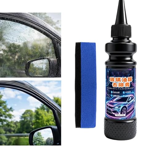 Windshield Oil Film Remover - Glass Grease Cream, 1.38 Inches Decontamination Paste with Sponge Applicator, Restoration Solution, Vehicle Care, Polishing Aid for Transparent Driving Safety Enhancement