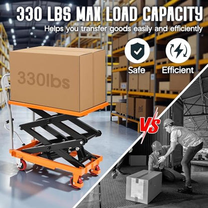 SPECRAFT 330 lbs Hydraulic Lift Cart, Double Scissor Lift Table Up to 50", 4-Wheel Material Handling Platform with Non-Slip Pad, Orange - size: 330 lbs