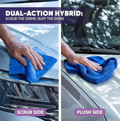 Microfiber Wholesale Pronto Cloths, Dual-Sided Microfiber Cleaning Towels, Soft Plush & Scrub Cloths for Dusting, Scrubbing, Kitchen, Windows & Car Detailing, Absorbent Bulk 25-Pack Blue - color: Blue