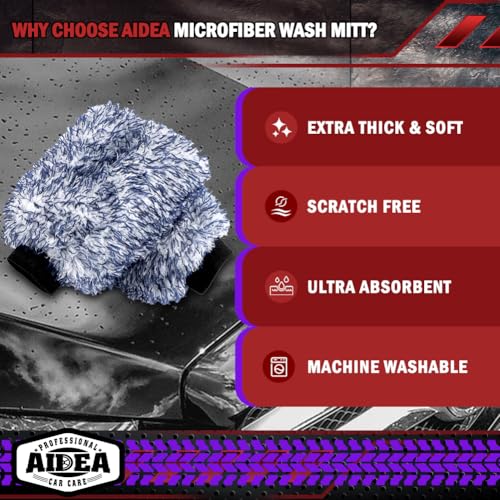 AIDEA Car Wash Mitt Microfiber, 2PK Scratch Free Lint-Free, Wheel Cleaner Mitts, Extra Plush Premium Microfiber Mitt Car Wash Brush, Regular Size 7.12''X10.14'' - color: Dark Blue, size: 2PK-7.12''X10.14''