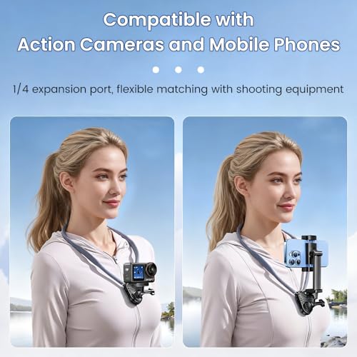 Neck Mount for Action Camera with Air Cushion, POV Hands Free Mount with Adjustable Chest Strap, First Person View Stabilizer Compatible for GoPro, DJI, Insta360 and Most Action Cameras
