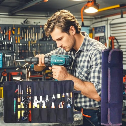 23 Pocket Tool Roll Up Bag for Wrenches & Spanners - Heavy Duty Oxford Organizer Pouch with Elastic Loops & Zipper Pocket, Portable Mechanic Storage Case for Motorcycle Truck Emergency Kit - style: Black Tool Bag
