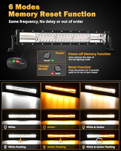 Auxbeam 6 Modes Amber White Series 22Inch 120W LED Light Bar Dual Color Strobe Light Spot Flood Combo Flashing Warning Signal Off-Road Lighting for 4x4 SUV UTV ATV Trucks - color: 22"