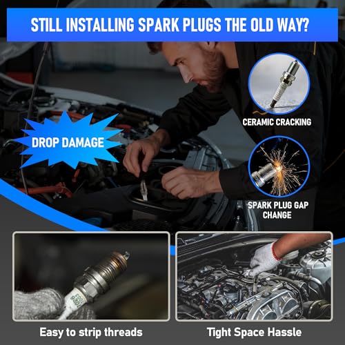 12pc Magnetic Spark Plug Socket Set with Installation Tube, 3/8" Click Torque Wrench, Spark Plug Gap Tool, Magnetic Swivel Sockets, U Joint and 10" Extension Bar（12pcs） - style: Pro Torque-Control Set