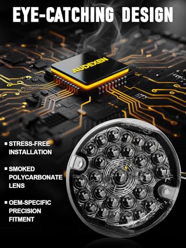 AUDEXEN 3-1/4 Inch Front Led Turn Signal Flat Smoke Lens 1157 Base Amber Lamp Compatible with Harley Motorcycle Road Glide Road King Softail Ultra Classic Ultra Limited Electra Glide - color: Amber, size: 1157 Front