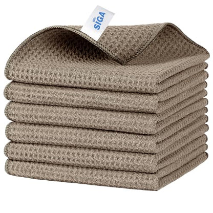 MR.SIGA Waffle Pattern Cleaning Cloths, Reusable Absorbent Microfiber Cleaning Towels, Ultra Soft Microfiber Kitchen Cleaning Rags, 6 Pack, Sandy Brown, 12.6 x 12.6 inch - color: Sandy Brown