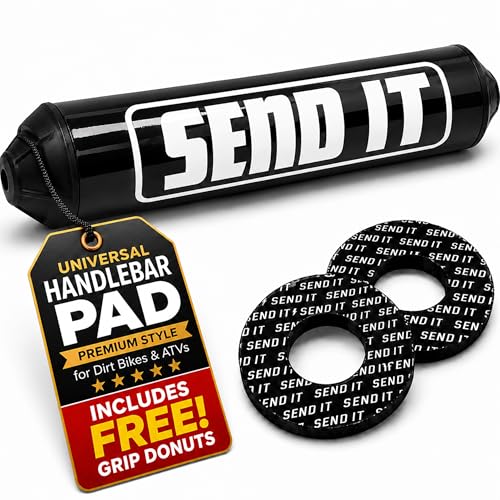 SEND IT Handlebar Pad with FREE GRIP DONUTS - Universal Fit for Dirt Bikes and ATVs Crossbar by ThrottlePak (BLACK, ROUND) - color: Round
