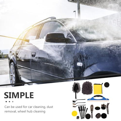23pcs Car Cleaning Brush Kit with Wheel Drill Brush Set for Interior and Exterior Auto Detailing, Tire Cleaning, Motorcycle Chain Maintenance, and Brake Dust Removal