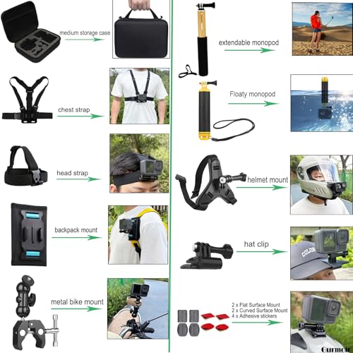 Accessory Kit for DJI Osmo Action 6/5 pro/4/Insta 360 X5 X4 /Go Pro Hero13 12/Gopro Max 2, Bike Mount/Hat Clip/Helmet Strap/Backpack Mount kit for Gopro/Osmo Action/Insta 360(DT18)