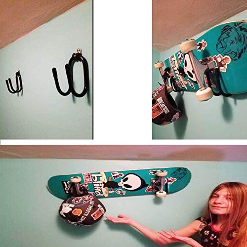 Pmsanzay Skateboard Wall Mount Wall Hanger Rack Storage Display Holder - for Storage Your Skateboard or Longboard and Helmet - Easy to Install - Hold up to 20 KG. (40LBS) - 2/PK
