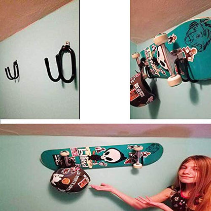 Pmsanzay Skateboard Wall Mount Wall Hanger Rack Storage Display Holder - for Storage Your Skateboard or Longboard and Helmet - Easy to Install - Hold up to 20 KG. (40LBS) - 2/PK