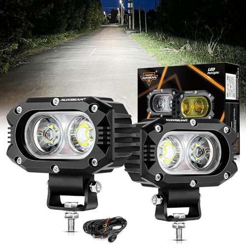 Auxbeam 4In LED Offroad Light for Truck, 60W LED Driving Pod Lights Super Flood Beam 2Pcs Led Pods A-Pillars Bumper Offroad Lights Automotive Light Bar IP68 Waterproof for Jeep Motorcycle SUV Trucks - color: White Flood Beam (ZD000658)